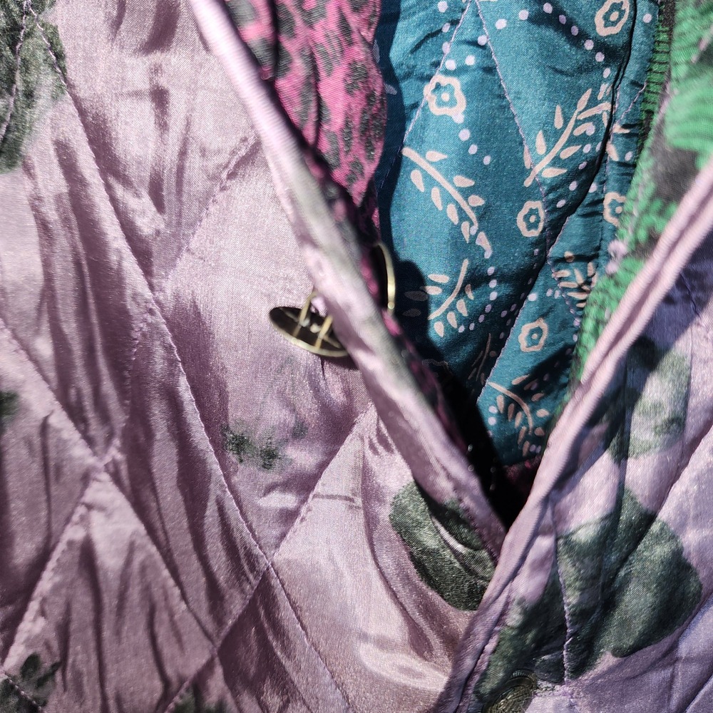 Blair Silk Quilted Jacket Medium Multicolor Patchwork Reversible Floral Boho - Picture 11 of 12